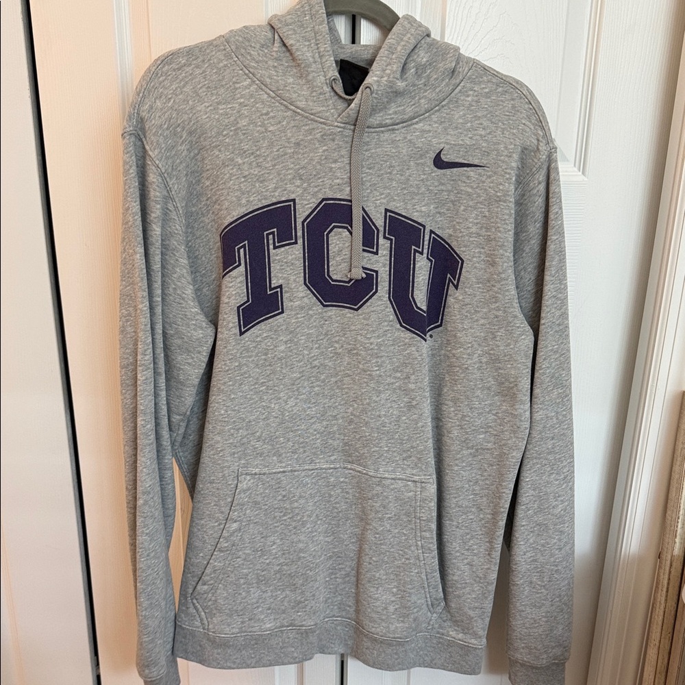 TCU Nike Gray Hoodie with Purple Accents